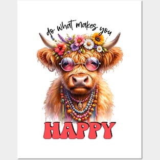 Hippie Highland Cow Posters and Art
